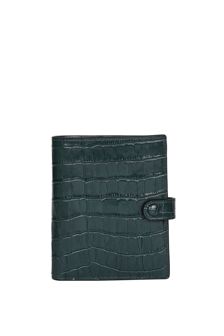 Upcycled Leather Passport Wallet, Main, color, Forest Green Croc