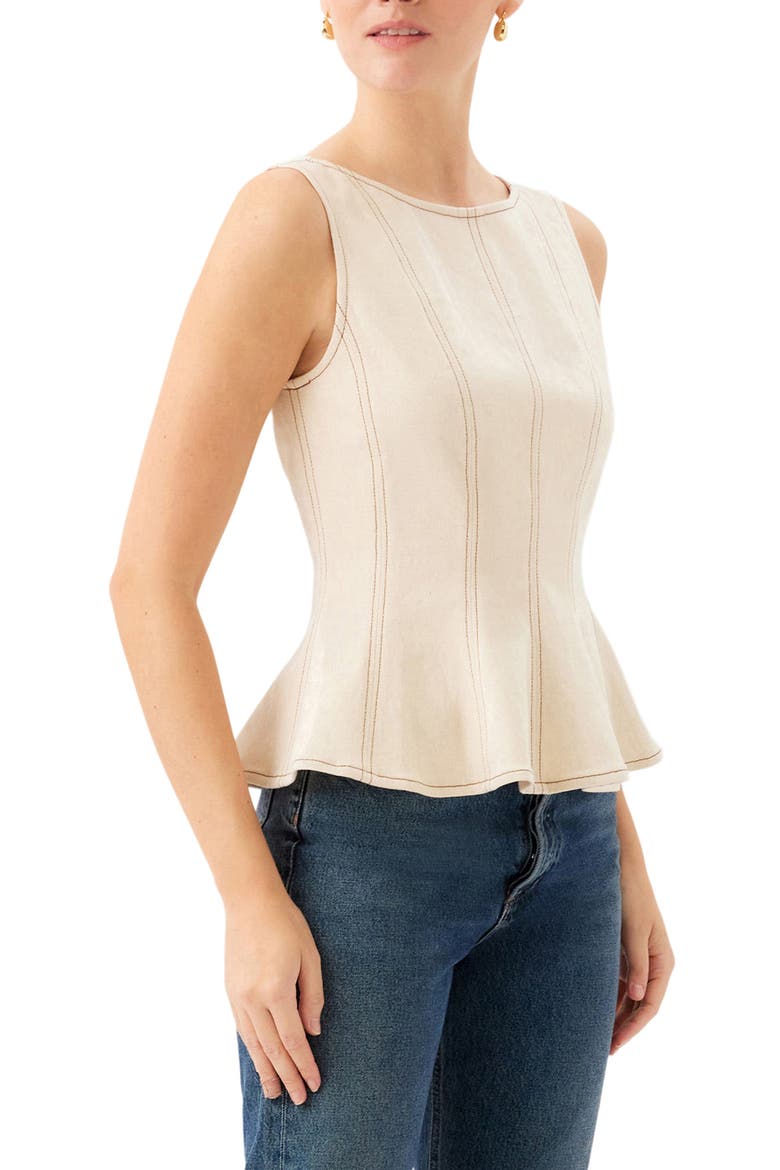 Zoyla Contrast Stitch Peplum Top, Alternate, color, NATURAL