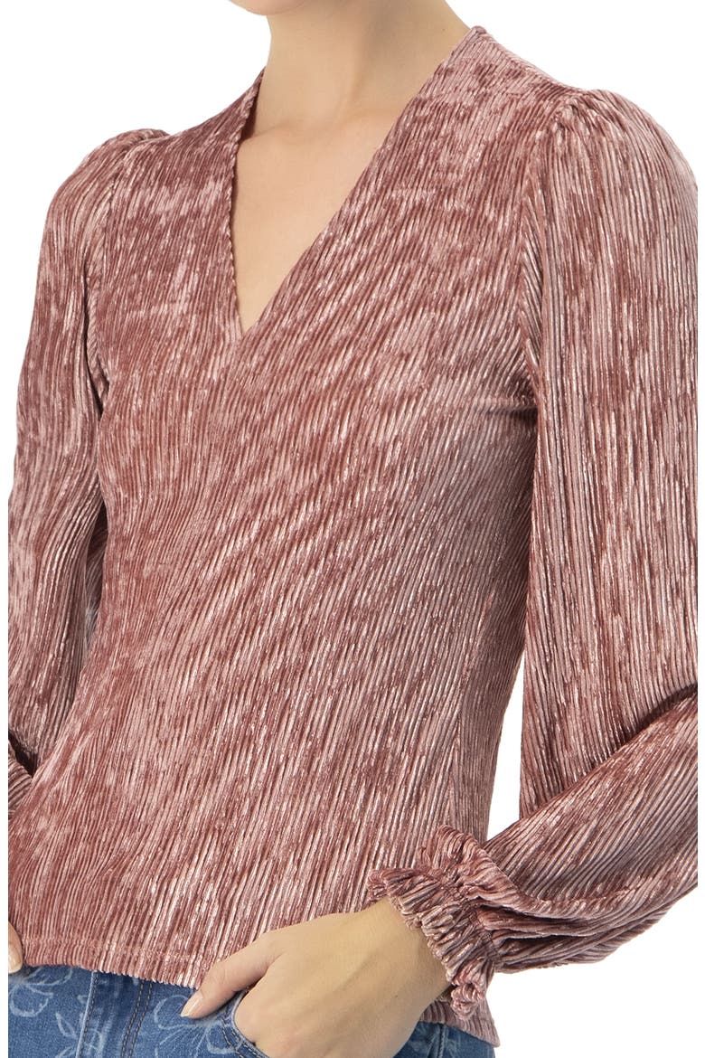 Pleated Velvet V-Neck Blouse, Alternate, color, Dark Pink