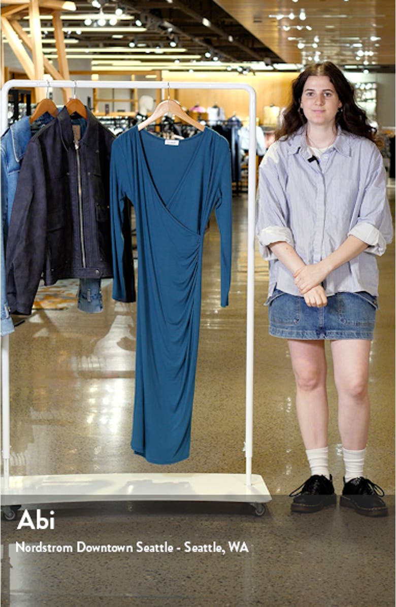 Long Sleeve Faux Wrap Midi Dress, sales video thumbnail