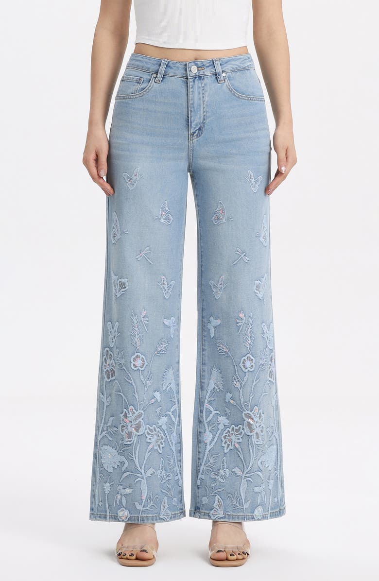 Bayeas Embroidered High Waist Wide Leg Jeans, Main, color, Azuredream