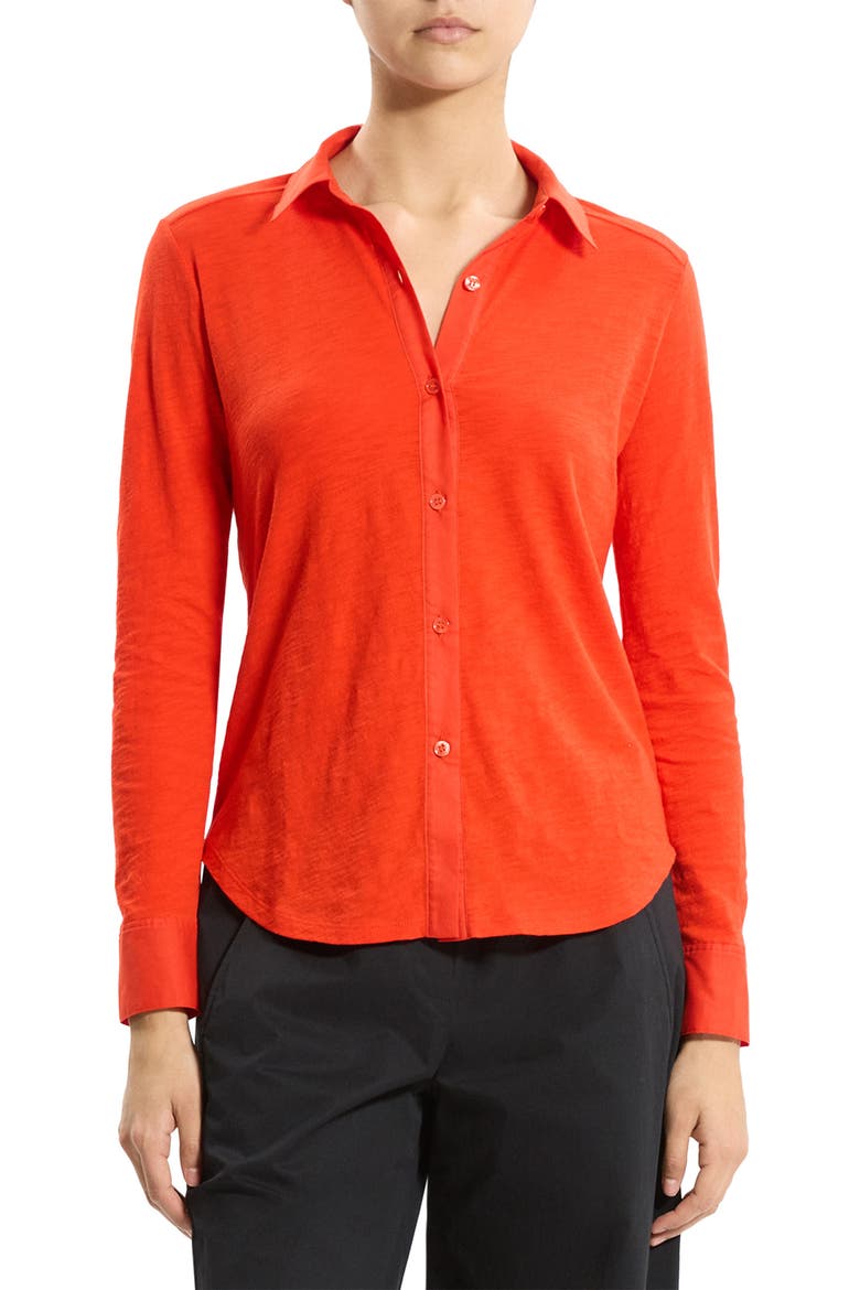 Riduro C.Nebulous Organic Cotton Slub Long Sleeve Button-Up Shirt, Main, color, POPPY