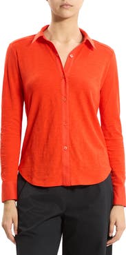 Theory Riduro C.Nebulous Organic Cotton Slub Long Sleeve Button-Up Shirt