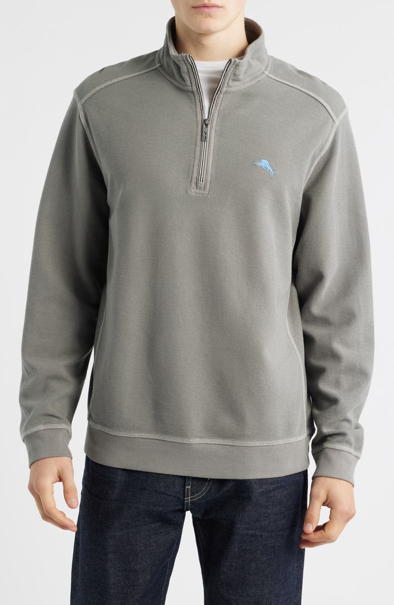 Tommy Bahama Montego Bay Textured Cotton & Lyocell Half Zip Pullover, Main, color, Shadow