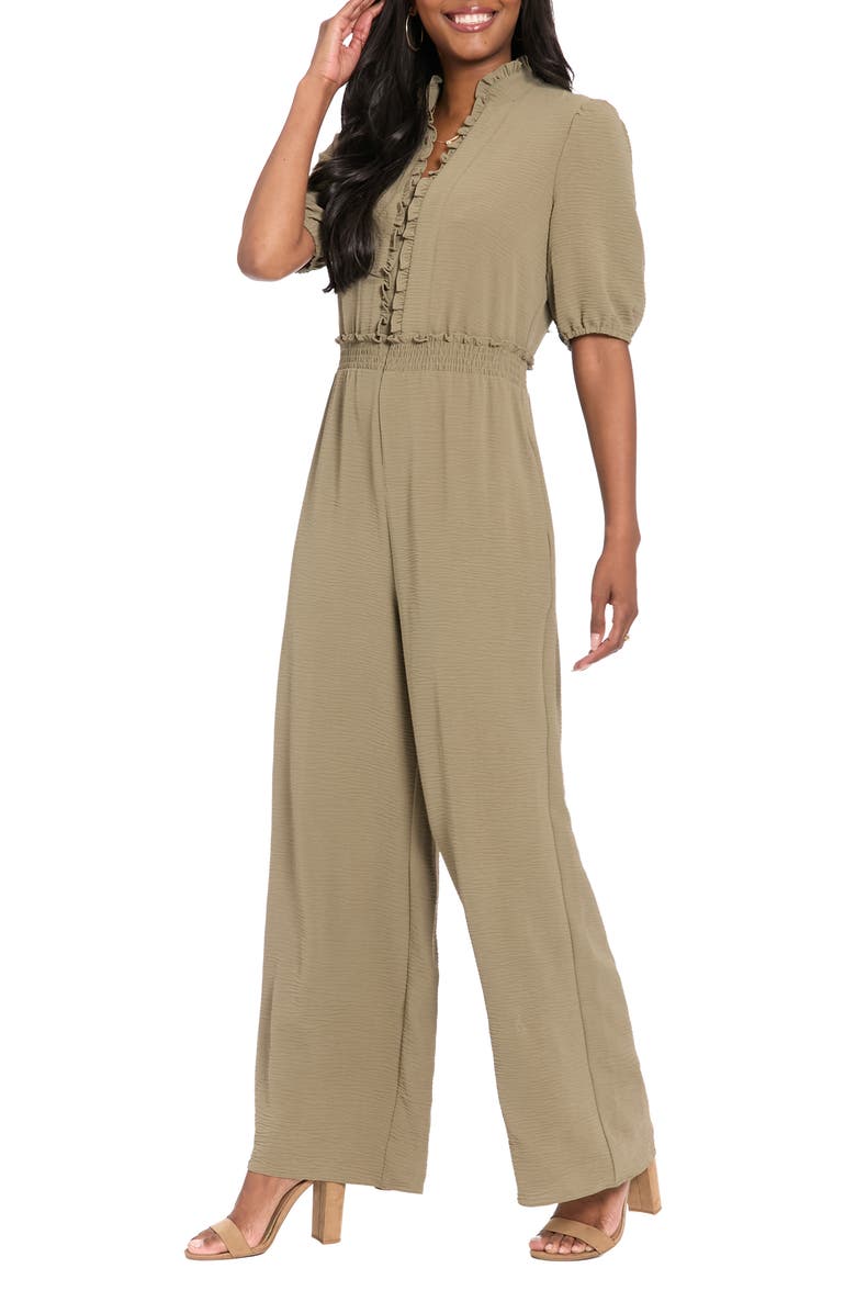 London Times Front Zip Puff Sleeve Jumpsuit, Alternate, color, 