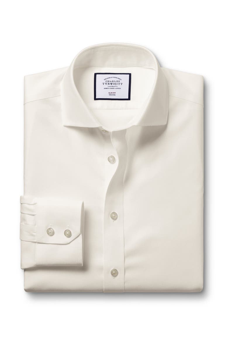 Charles Tyrwhitt Non-Iron Twill Cutaway Slim Fit Shirt Single Cuff, Alternate, color, Ivory