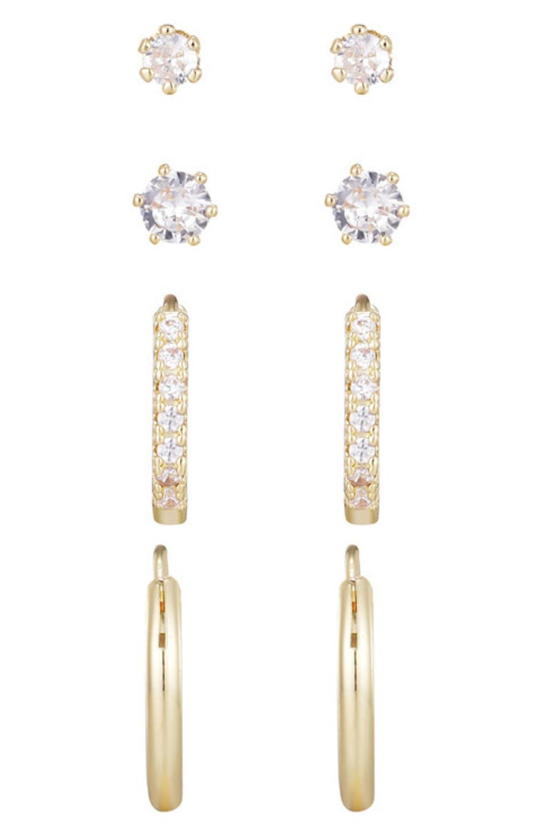 Set of 3 Assorted Hoops and Stud Earrings, Alternate, color, GOLD