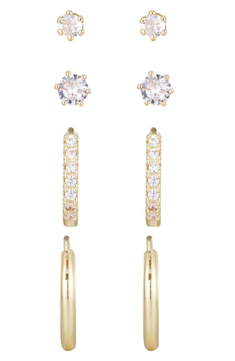 Adornia Set of 3 Assorted Hoops and Stud Earrings, Alternate, color, Gold