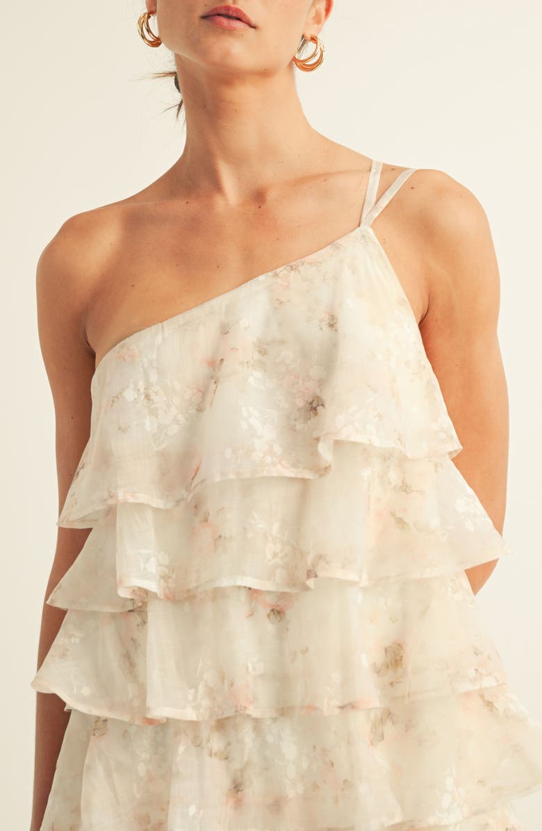 Arose Studio Olivia One-Shoulder Tiered Cocktail Minidress, Alternate, color, Ivory/ Light Pink