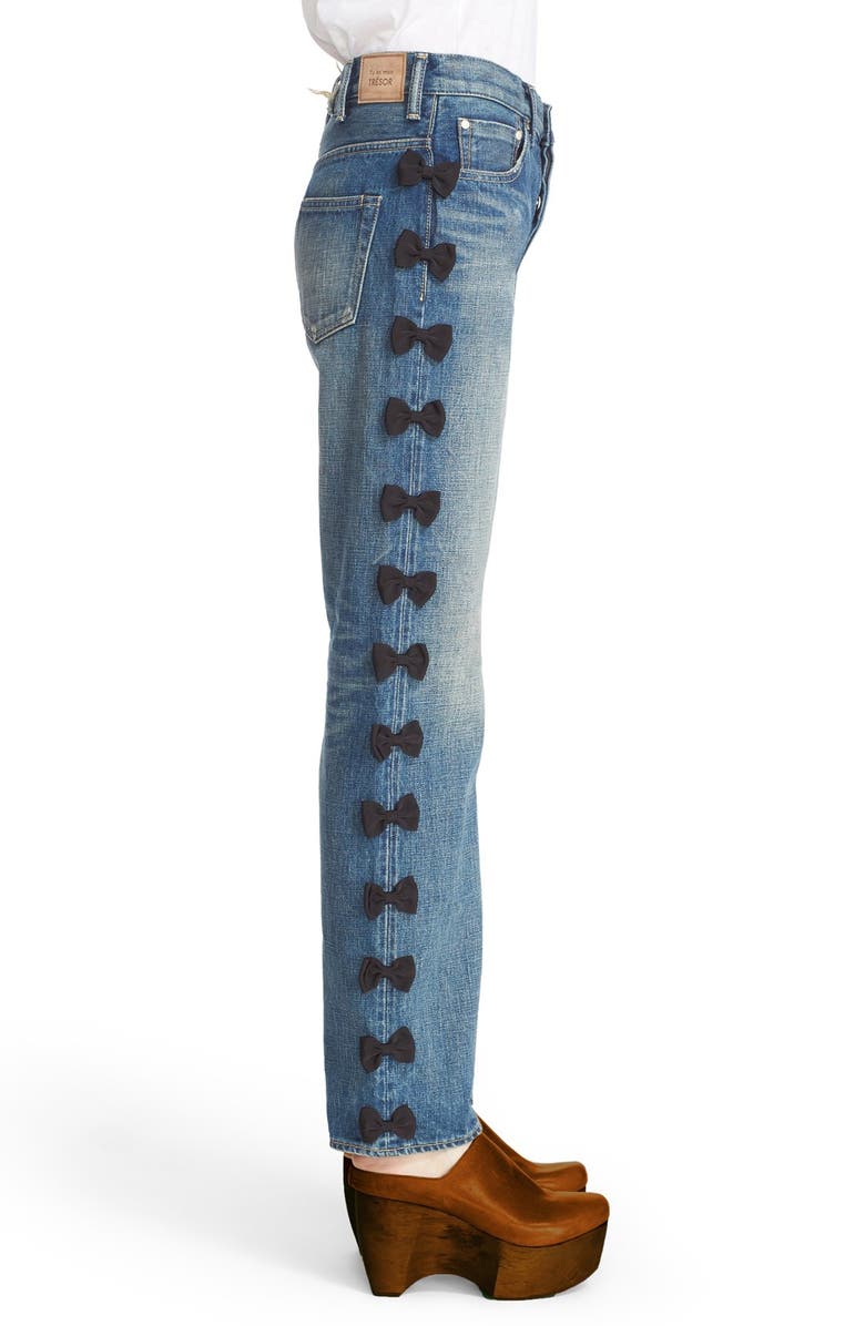 Tu es mon Trésor Grosgrain Bow Embellished Jeans, Alternate, color, 