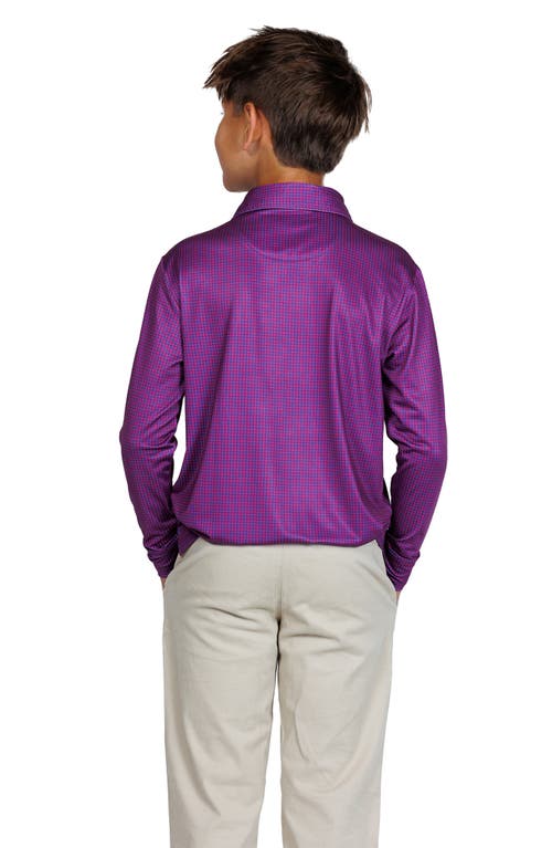Tailorbyrd Kids' Mini Houndstooth Print Long Sleeve Performance Polo In Purple
