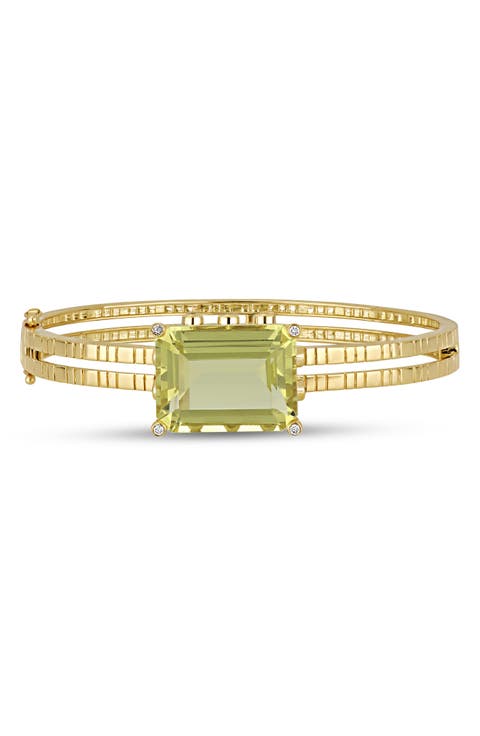 18K Gold Iris Lemon Quartz & Diamond Bangle Bracelet