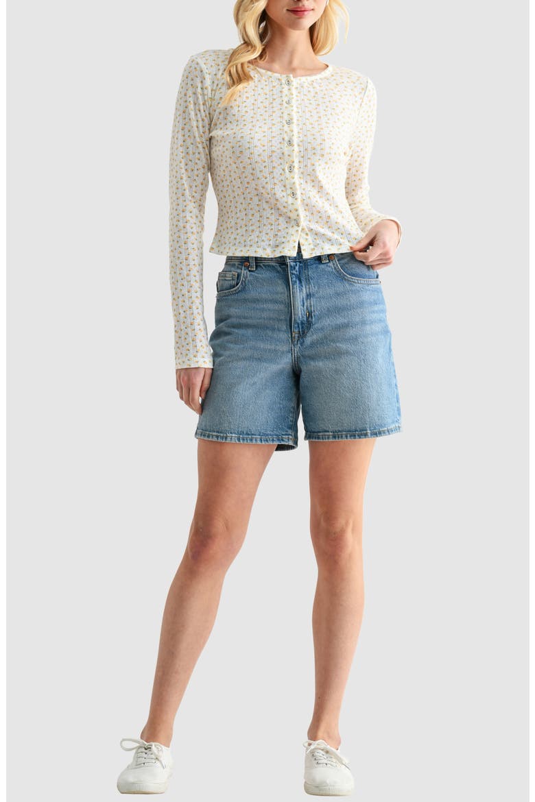Pointelle Cardigan, Alternate, color, IVORY YELLOW DITSY