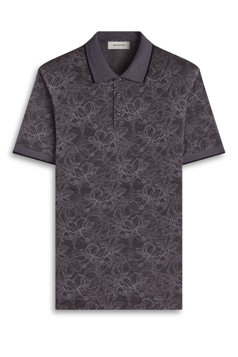 Three Button Floral Print Button-Up Shirt, Alternate, color, BLACK