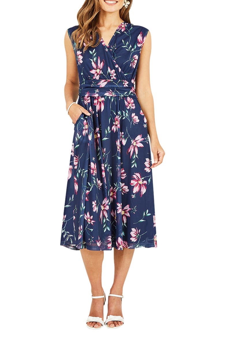 Yumi Mesh Stretch Midi Dress With Pockets, Alternate, color, Navy