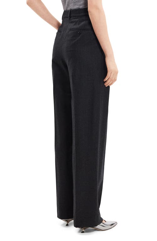 Theory Pleated Straight Leg Wool Pants In Black