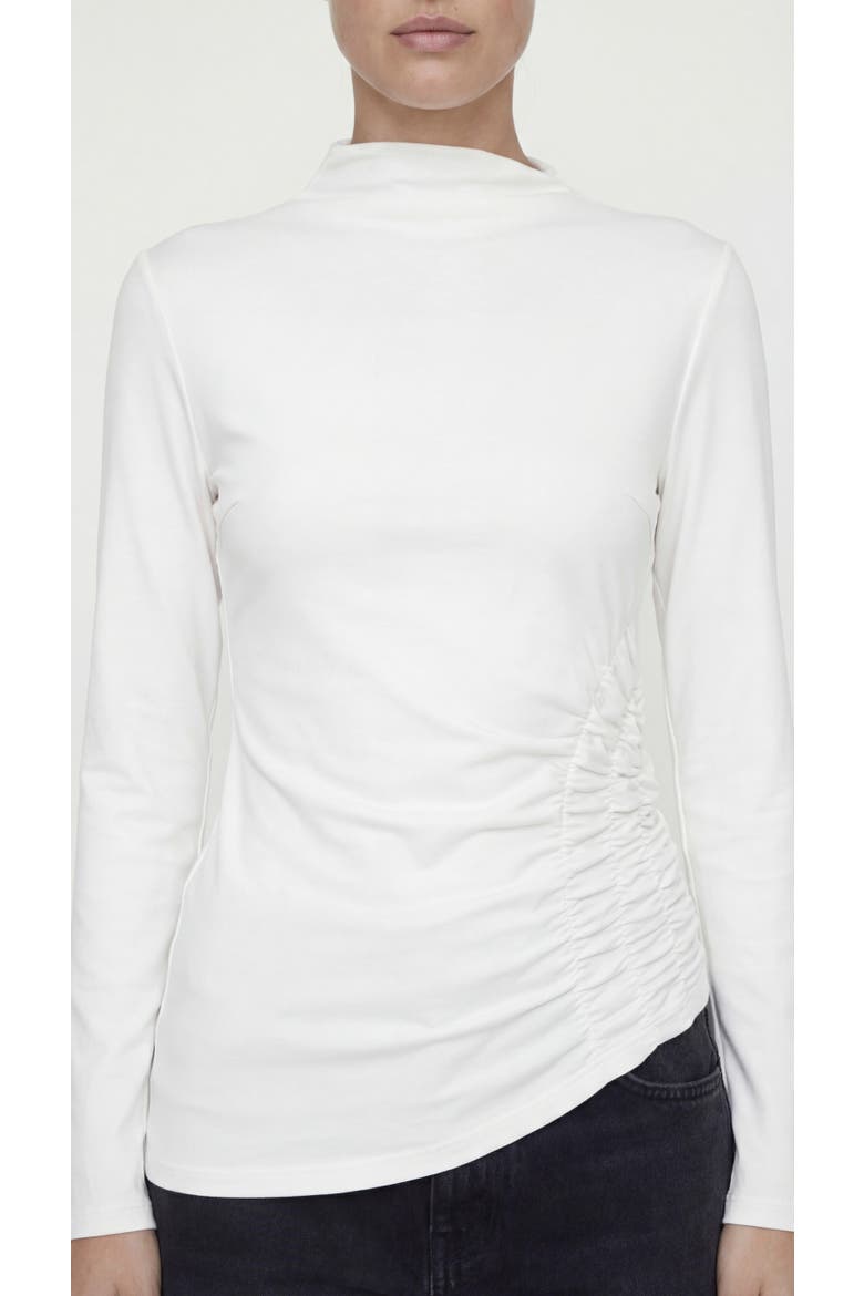 Toni Asymmetrical Ruched Mock Neck Top, Main, color, White