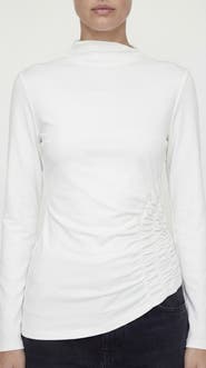 Elexiay Toni Asymmetrical Ruched Mock Neck Top