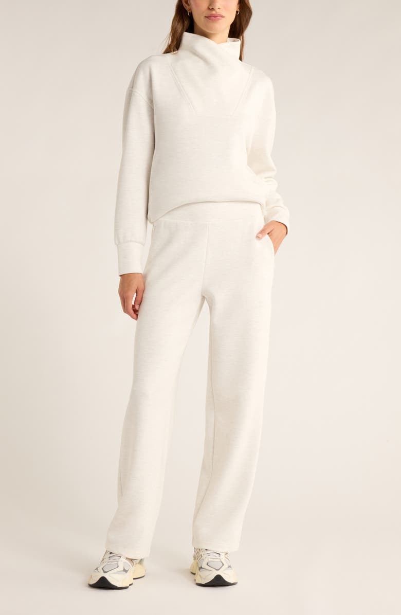 Zella Cozy Scuba Knit High Waist Straight Leg Pants, Alternate, color, Beige Ivory Heather