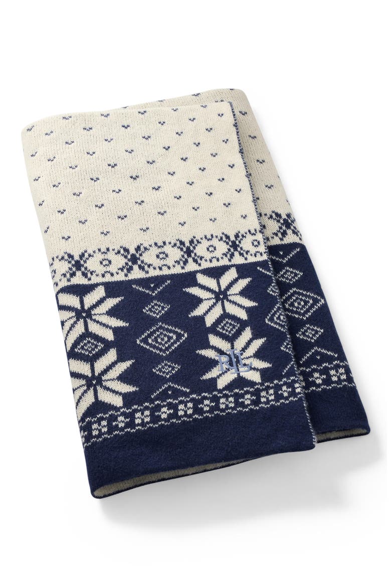 Ingrid Snowflake Throw Blanket, Main, color, NAVY