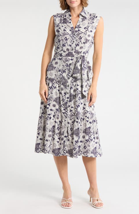 Cap Sleeve Tiered Midi Shirtdress