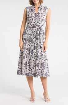 Ellen Tracy Cap Sleeve Tiered Midi Shirtdress