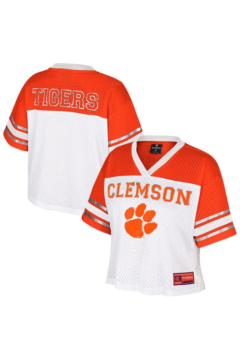 Women's Colosseum  White Clemson Tigers Treasure Cropped Football Jersey, Main, color, White