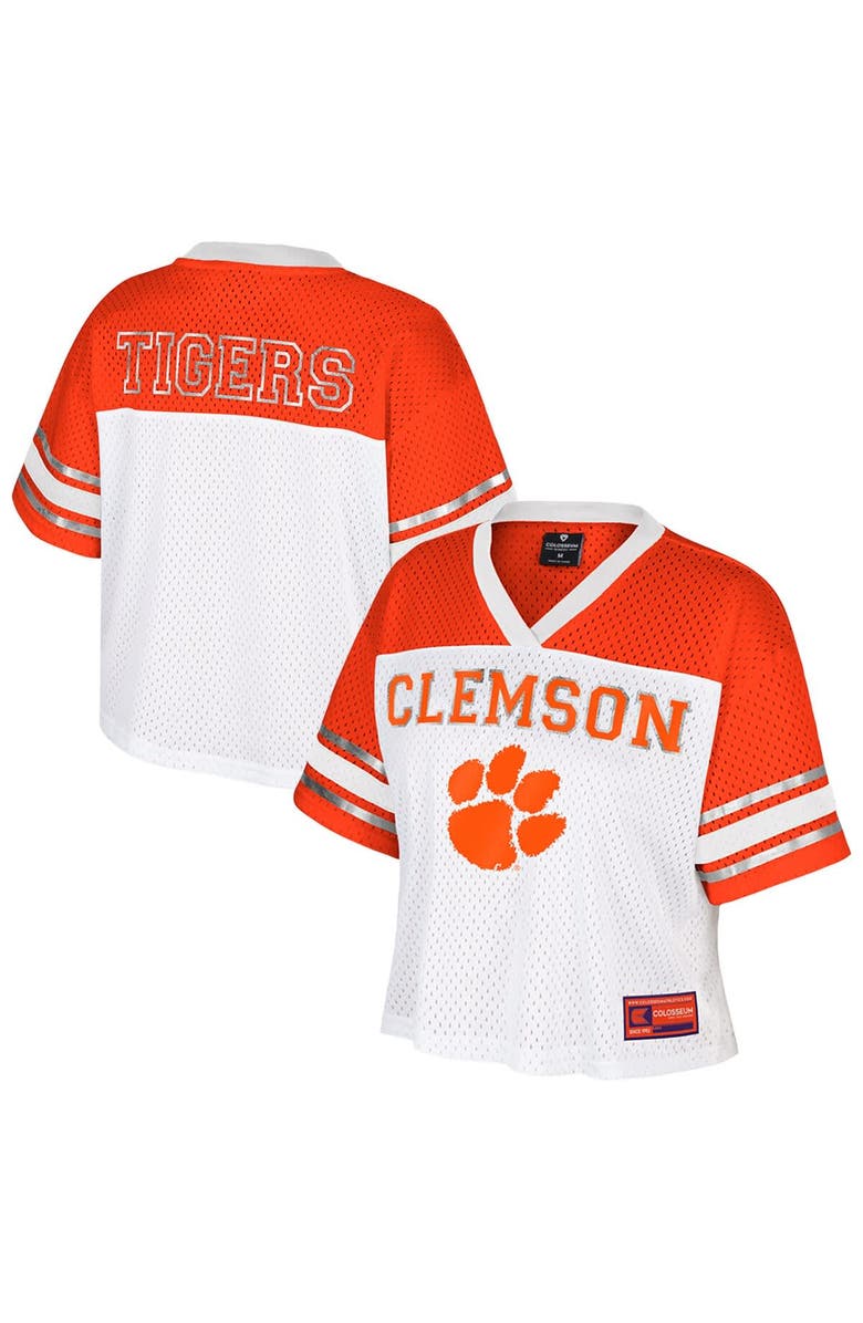 COLOSSEUM Women's Colosseum  White Clemson Tigers Treasure Cropped Football Jersey, Main, color, White