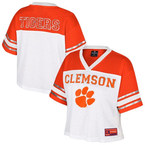 Women's Colosseum  White Clemson Tigers Treasure Cropped Football Jersey