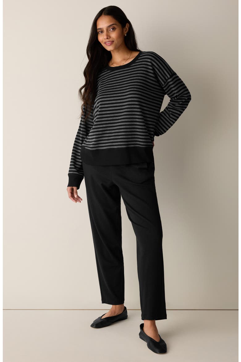 Stripe Crewneck Long Sleeve T-Shirt, Alternate, color, BLACK/ ASH