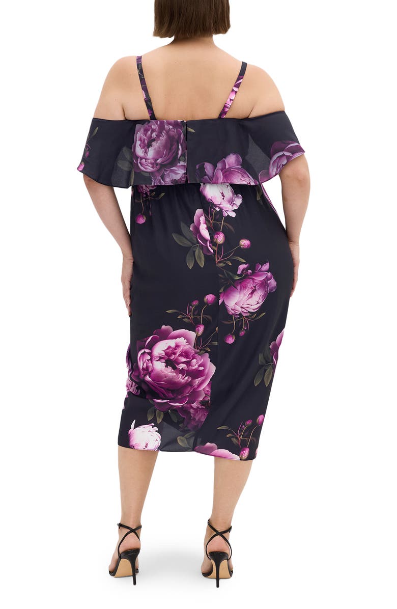 City Chic Gina Print Off the Shoulder Midi Dress, Alternate, color, Multi Bloom