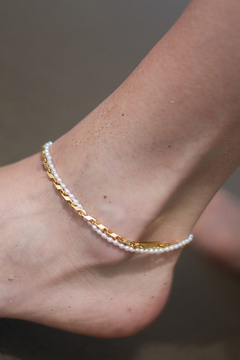 Madison Layered Freshwater Pearl Anklet, Alternate, color, Gold