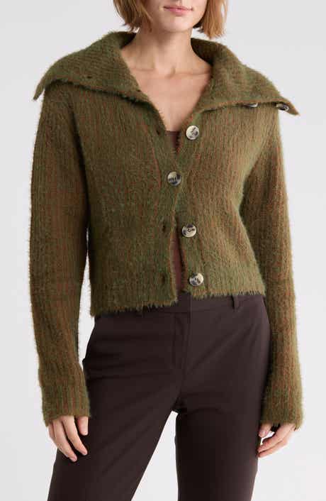 Fuzzy Knit Collared Cardigan