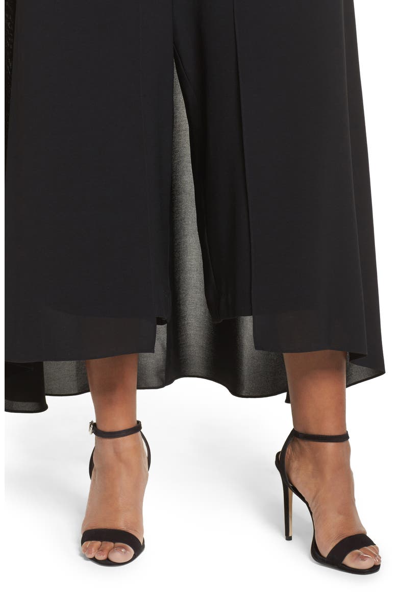 V-Neck Chiffon Overlay Jumpsuit, Alternate, color, BLACK