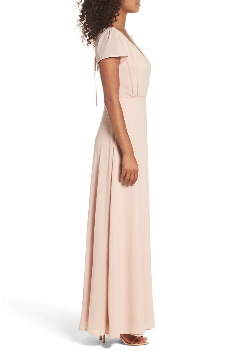Lace-Up Back Chiffon Gown, Alternate, color, NUDE BLUSH