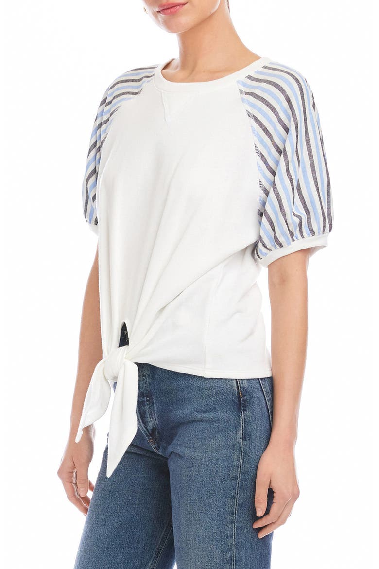 Jami Contrast Sleeve Tie Front Organic Cotton Top, Alternate, color, OFF WHITE