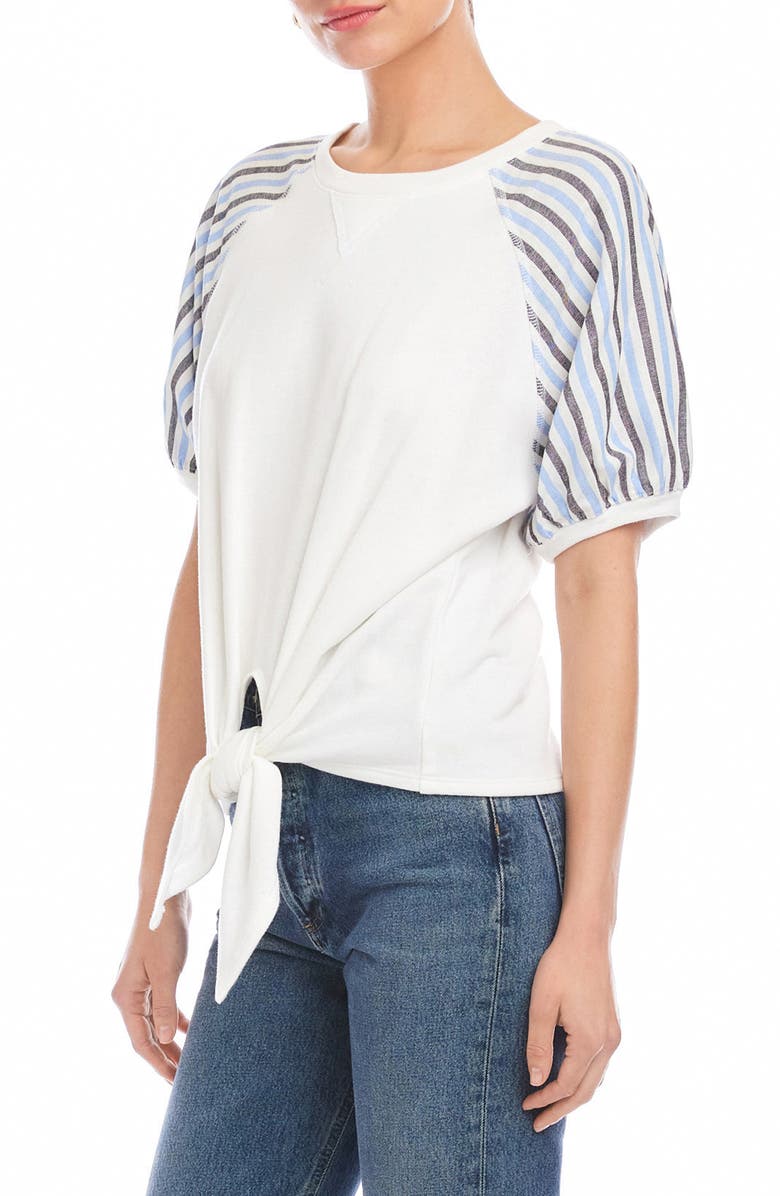 FIFTEEN TWENTY Jami Contrast Sleeve Tie Front Organic Cotton Top, Alternate, color, Off White