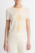 Vince Hand Cut Argyle Wool & Cashmere Blend Short Sleeve Sweater