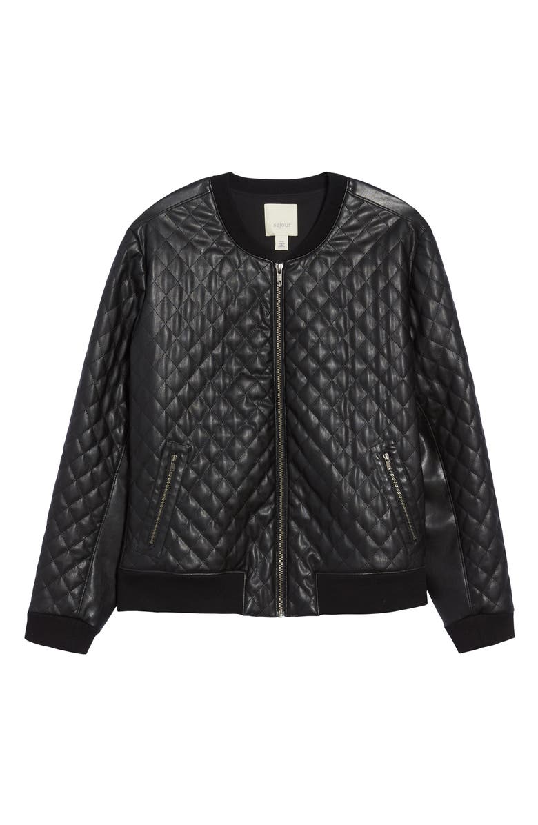 Sejour Quilted Faux Leather Bomber Jacket, Alternate, color, 