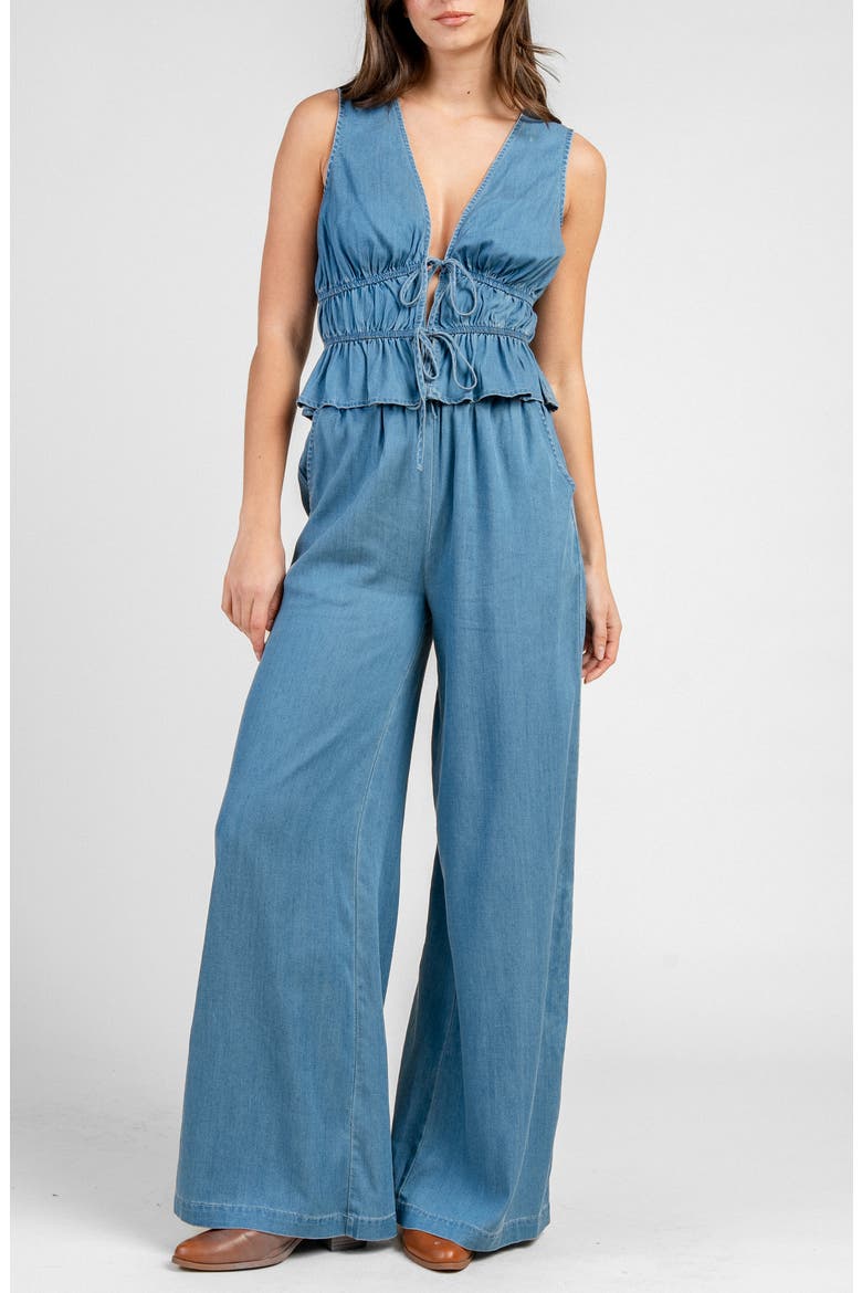 Shirred Wide Leg Chambray Jumpsuit, Main, color, CHAMBRAY