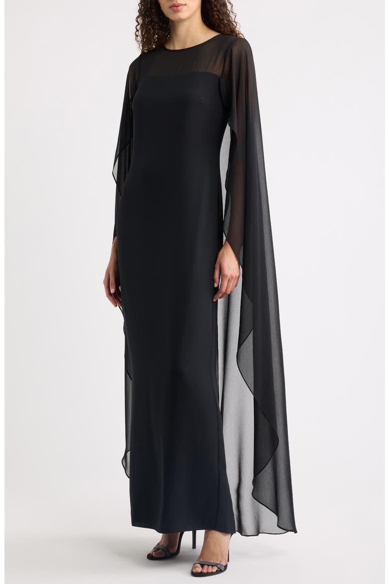 Drape Sleeve Cape Gown, Alternate, color, BLACK