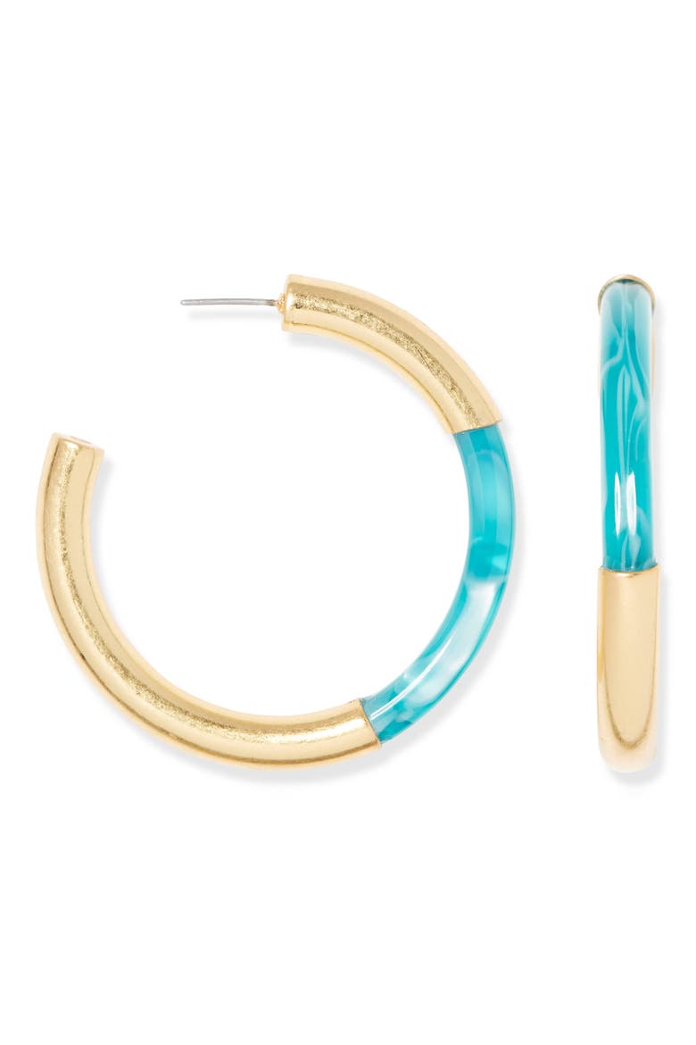 Resin Large Hoop Earrings, Alternate, color, 12KT SOFT POLISH/ BLUE MULTI