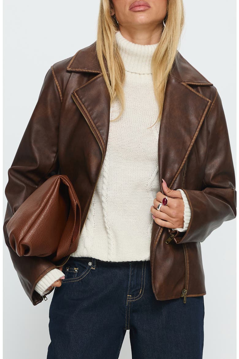 Vyolette Faux Leather Jacket, Main, color, WASHED BROWN