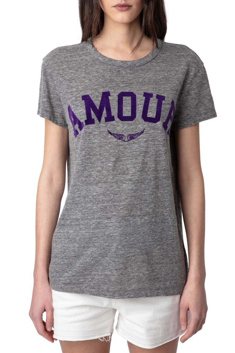 Flamme Amour Cotton Blend T-Shirt, Main, color, GRIS CHINE