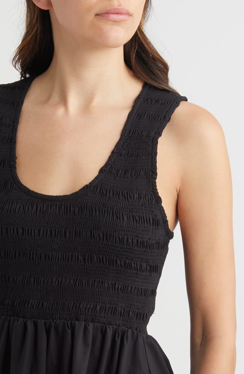 Faithfull the Brand Matera Smock Bodice Sleeveless Organic Cotton Midi Dress, Alternate, color, Black