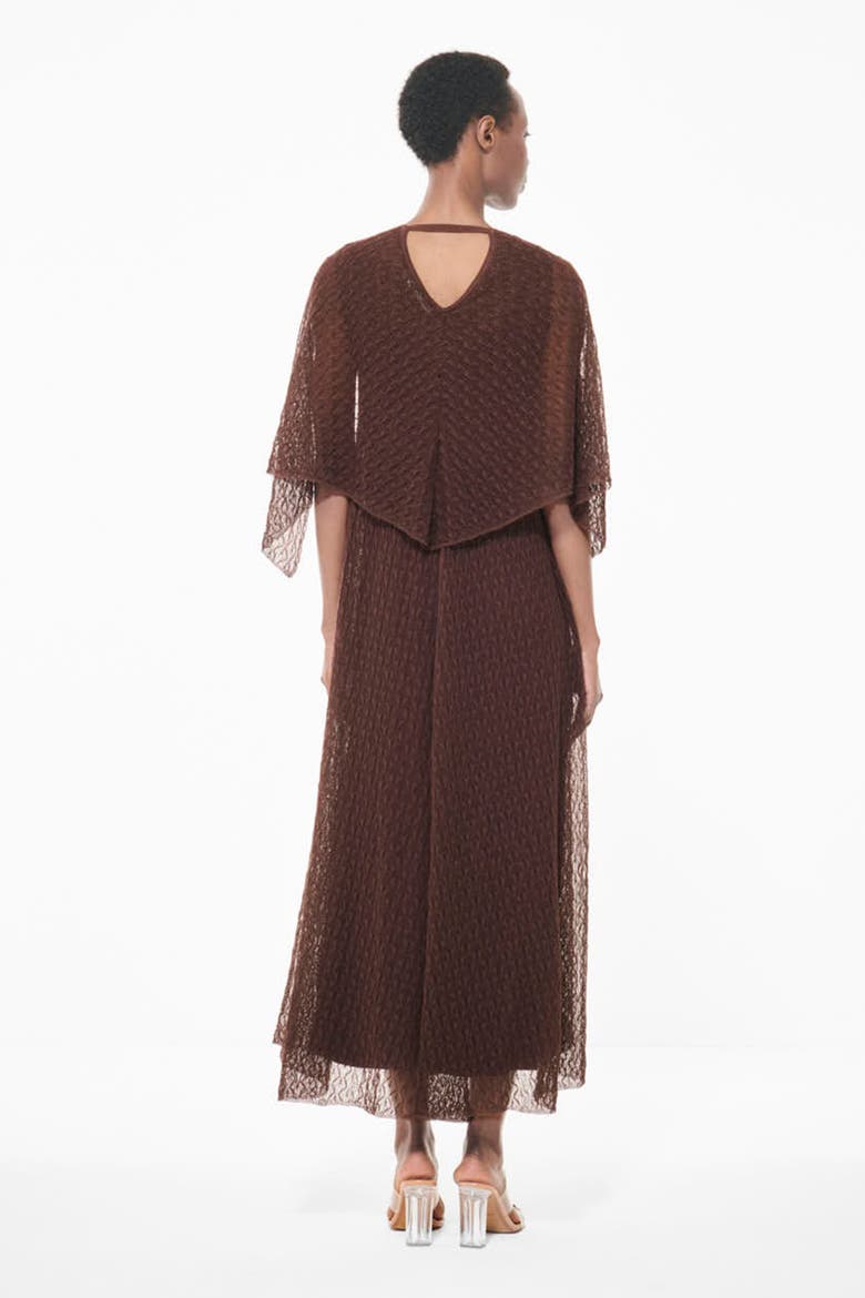 Textured Open Knit Cape Dress, Alternate, color, Brown