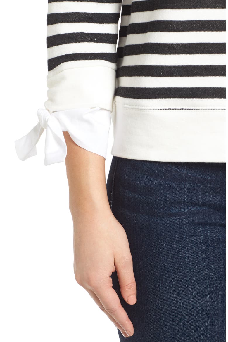 Gibson Tie Sleeve Sweatshirt, Alternate, color, BLACK/ WHITE STRIPE
