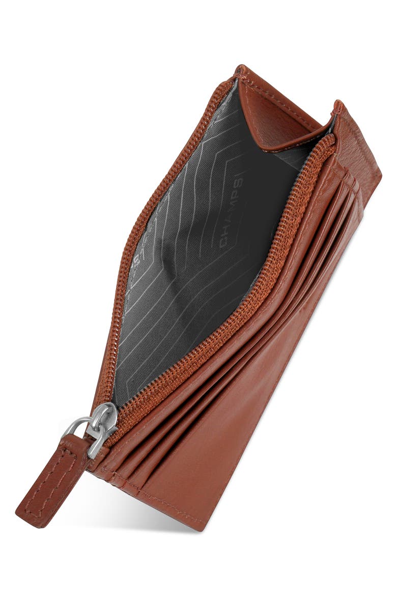 Zip Leather Card Case, Alternate, color, BROWN
