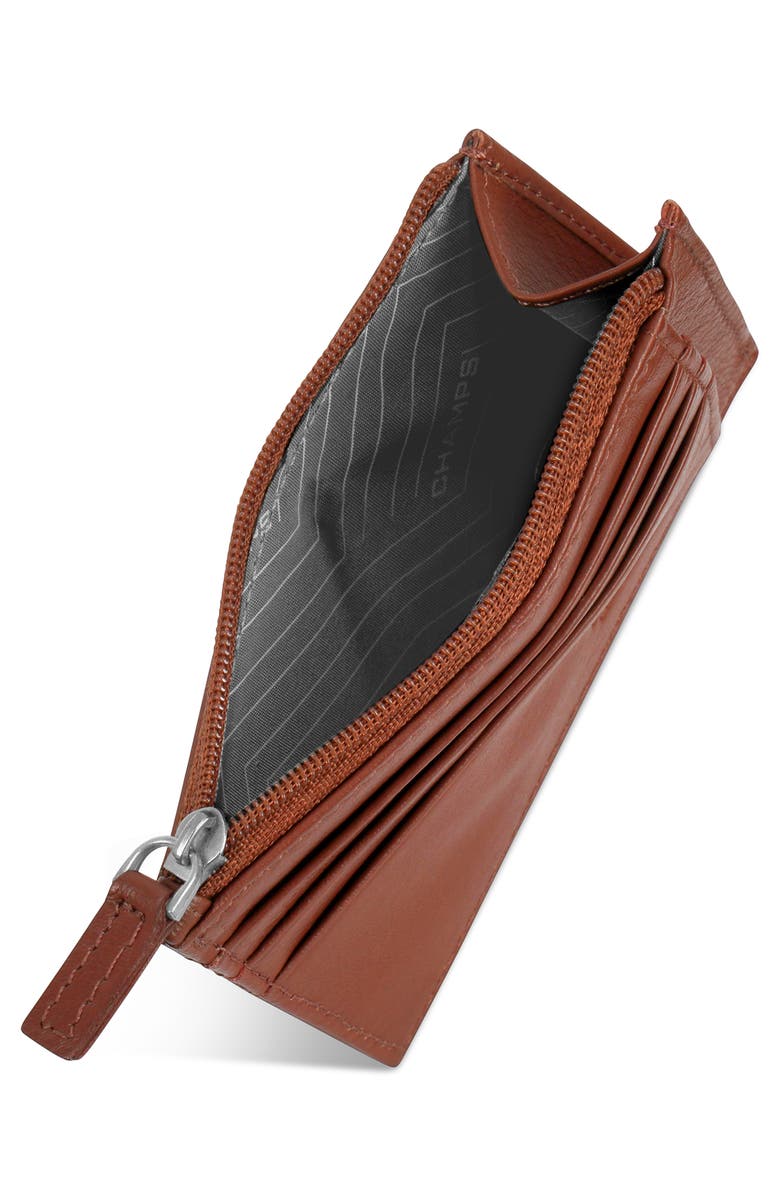 CHAMPS Zip Leather Card Case, Alternate, color, Brown