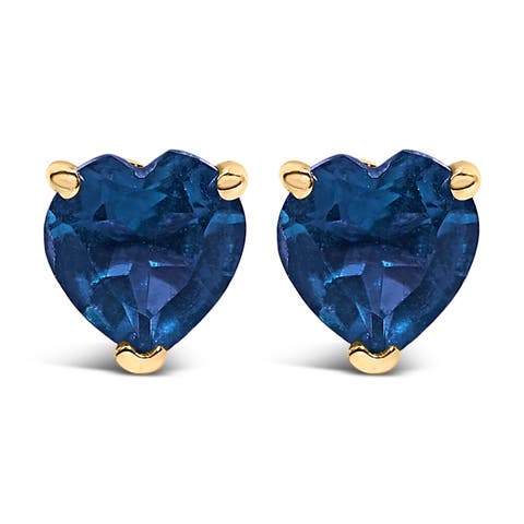 14K Gold 5MM Heart Cut Gemstone Solitaire Stud Earrings